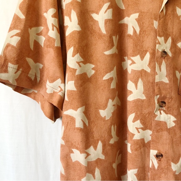 Vintage Mens HUNT CLUB Orange Cream Bird Button Up Cotton Rayon Shirt Size L - Picture 6 of 11